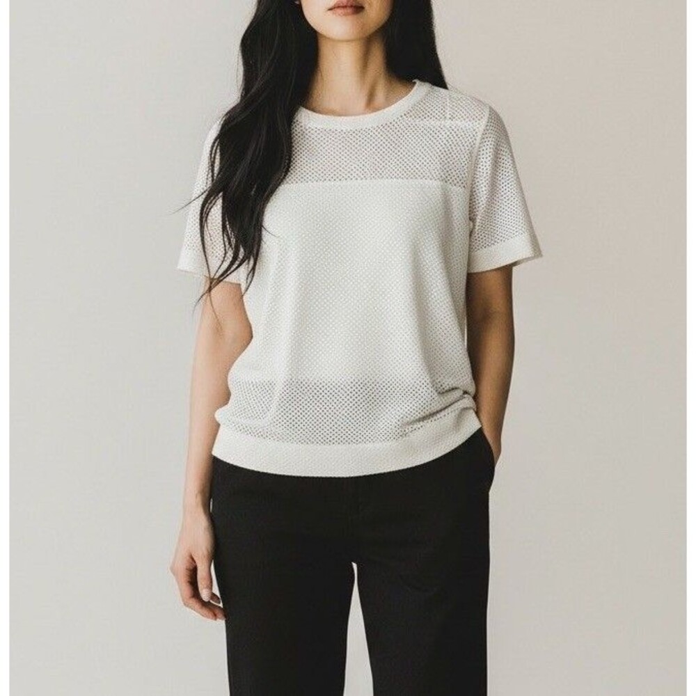 Akris Punto Womens US 4 White Eyelet Mesh Short Sleeve Blouse Top Luxury